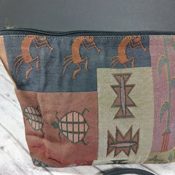 VTG Danny K American Tapestry Crossbody Zipper Purse Kokopelli Rust Brown 10x7" - Picture 7 of 10
